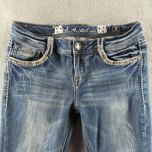 LA Idol Jeans Womens 9 31x29* Blue Embellished Rhinestone Skinny Stretch Denim